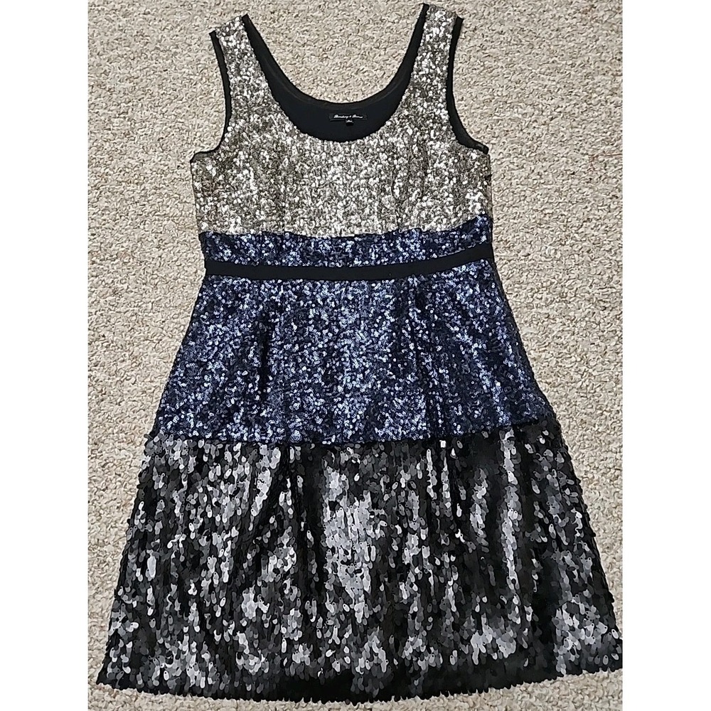 Broadway & Broome J. Crew Metallic Colorblock Blue Silver Black Sequin Dress 6